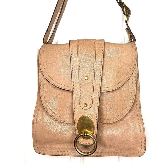 Chloé Kathleen Flap Shoulder Bag Top Handle Nude Tan Leather Gold Ring Hardware - Picture 2 of 10